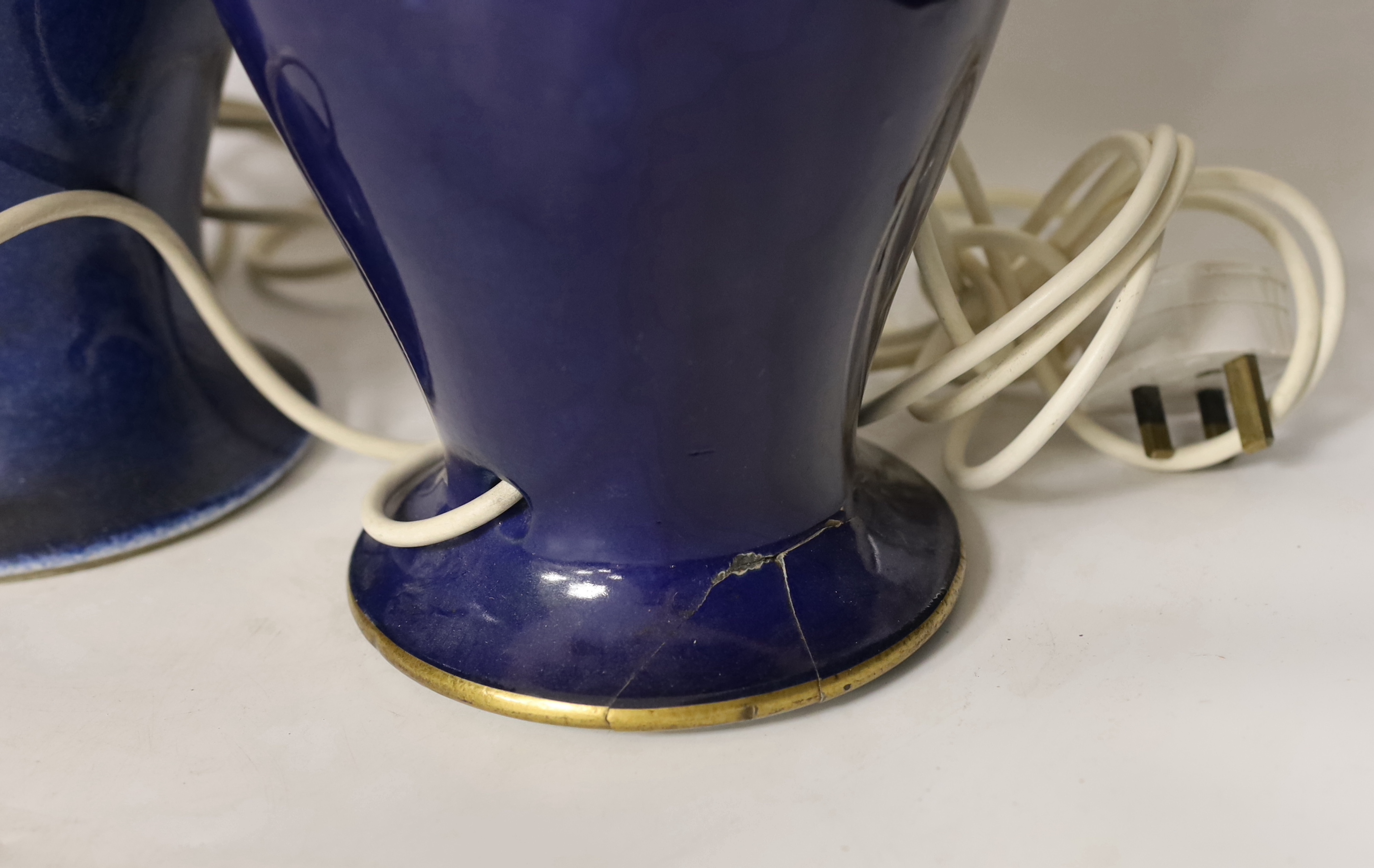 Two T. Goode & Co. powder blue glazed table lamps